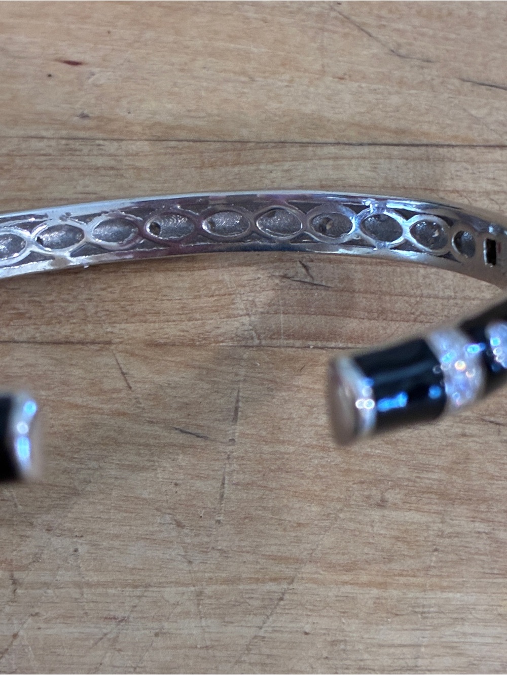 Hidalgo 925 Black Enamel Crystal Bangle Bracelet Sterling Silver Cuff - Picture 10 of 13
